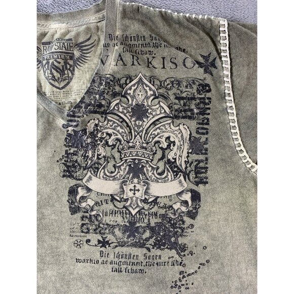 Raw State Premium Graphic TShirt XXL V-Neck Gothic Cross Fleur De Lis Y2K Grunge - Picture 3 of 7